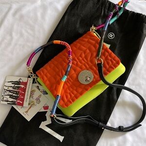 MOOST BAG Limited Edition Orange Flap with Lime Green Bottom & Neon Happ…